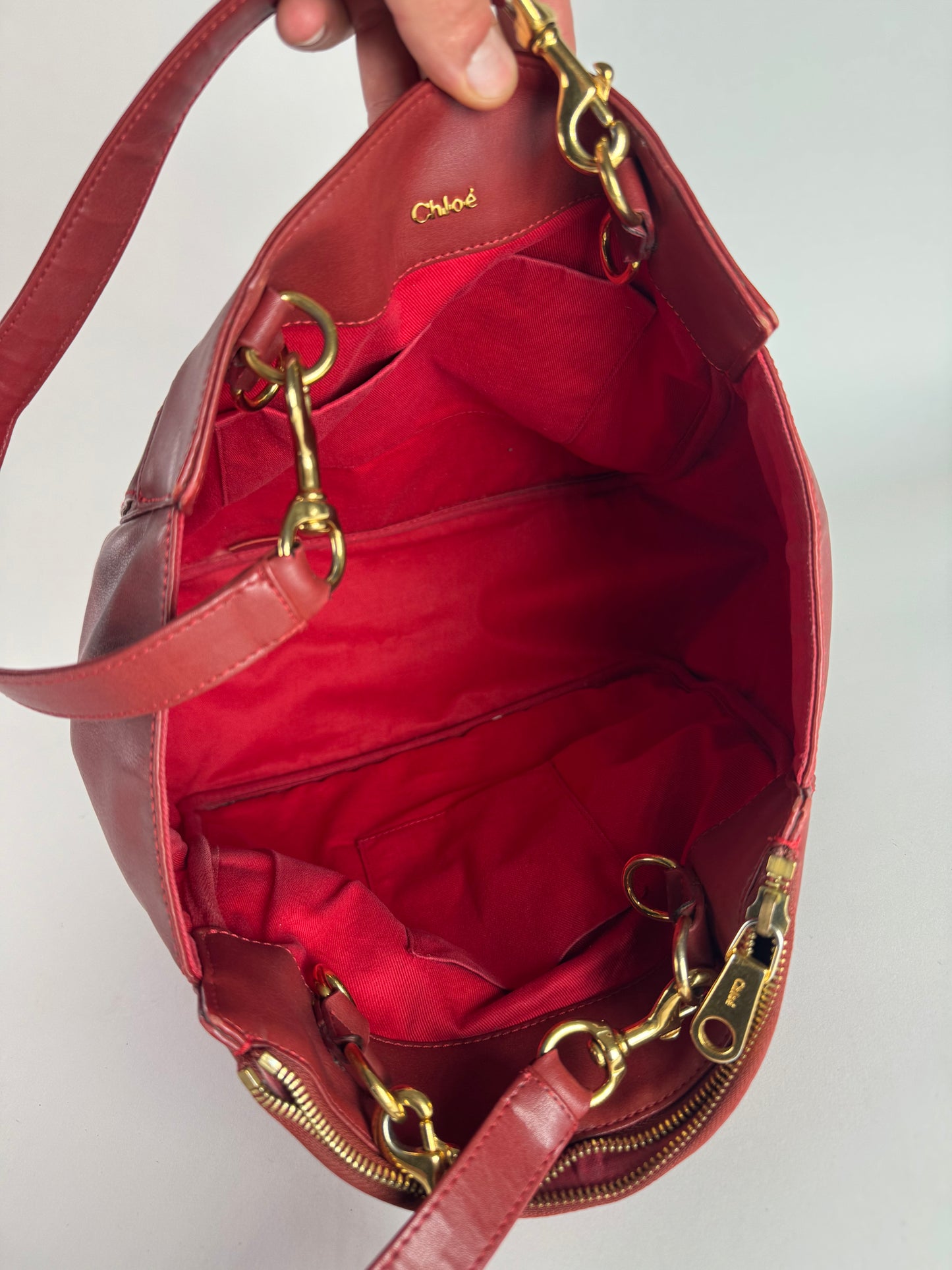 Vintage Chloe Leather Tote Bag Red