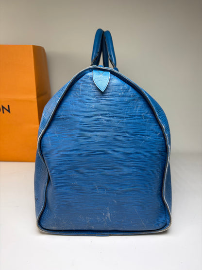 Vintage Louis Vuitton Epi Leather Keepall Travel Bag Blue Gold