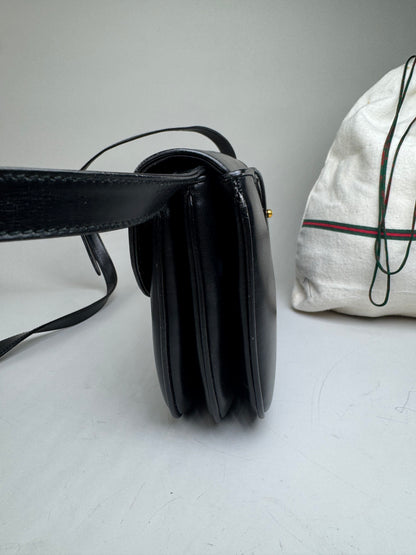 Vintage Gucci Leather Crossbody Bag Black Gold c. 2000