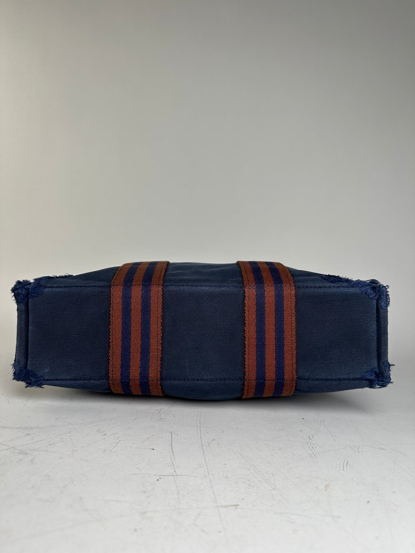 Vintage Hermes Cotton Tote Bag Navy Rust Silver Snap Early 2000s
