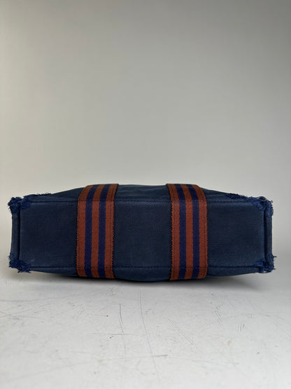 Vintage Hermes Cotton Tote Bag Navy Rust Silver Snap Early 2000s