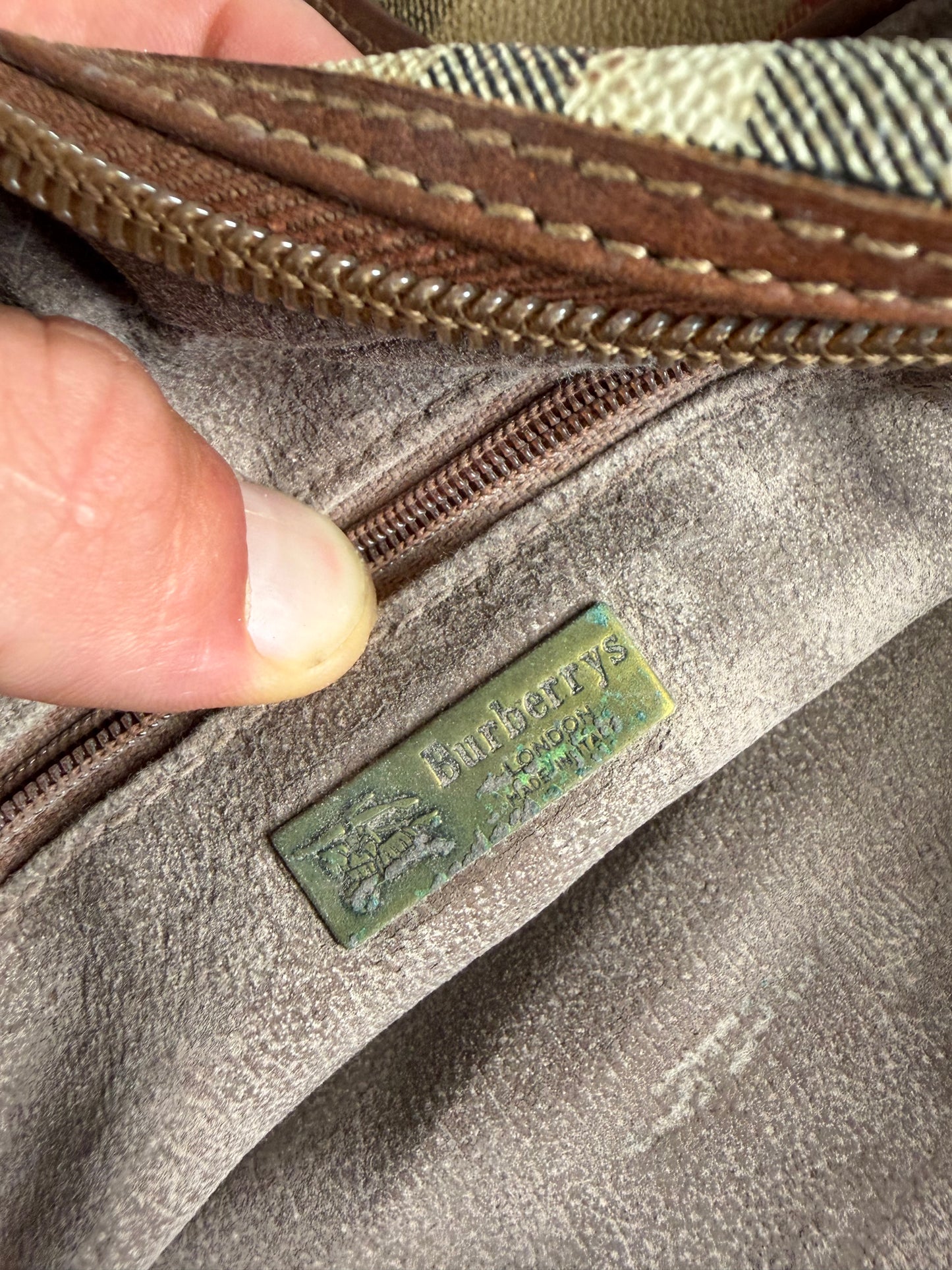 Vintage Burberry Haymarket Check Crossbody Bag Beige Red Black