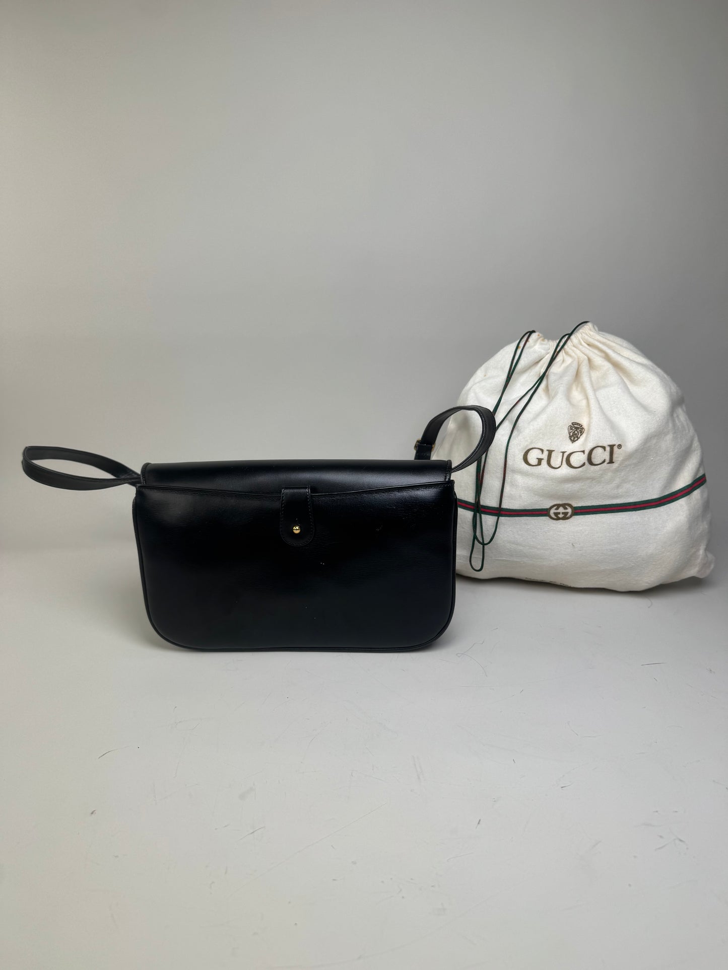 Vintage Gucci Leather Crossbody Bag Black Gold c. 2000