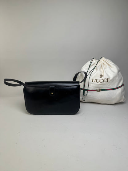 Vintage Gucci Leather Crossbody Bag Black Gold c. 2000