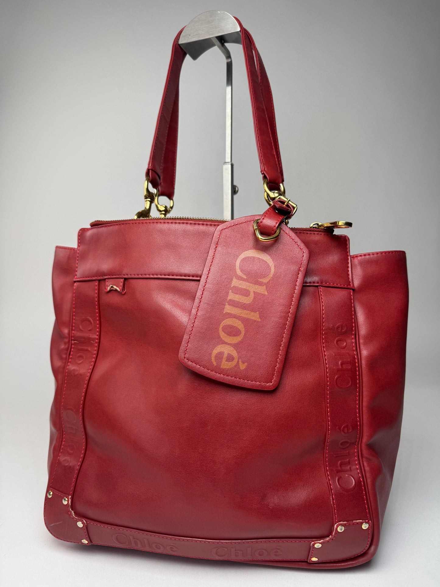 Vintage Chloe Leather Tote Bag Red