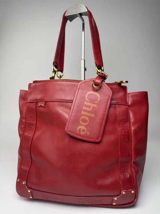 Vintage Chloe Leather Tote Bag Red