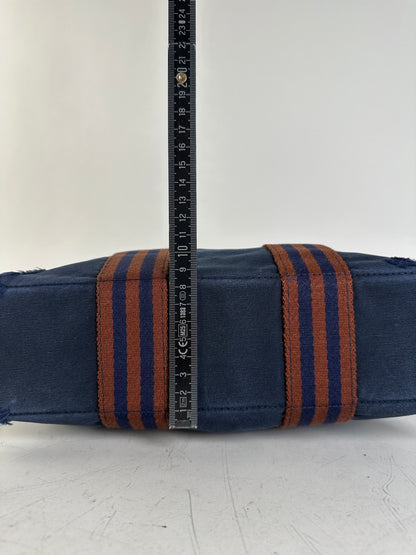 Vintage Hermes Cotton Tote Bag Navy Rust Silver Snap Early 2000s
