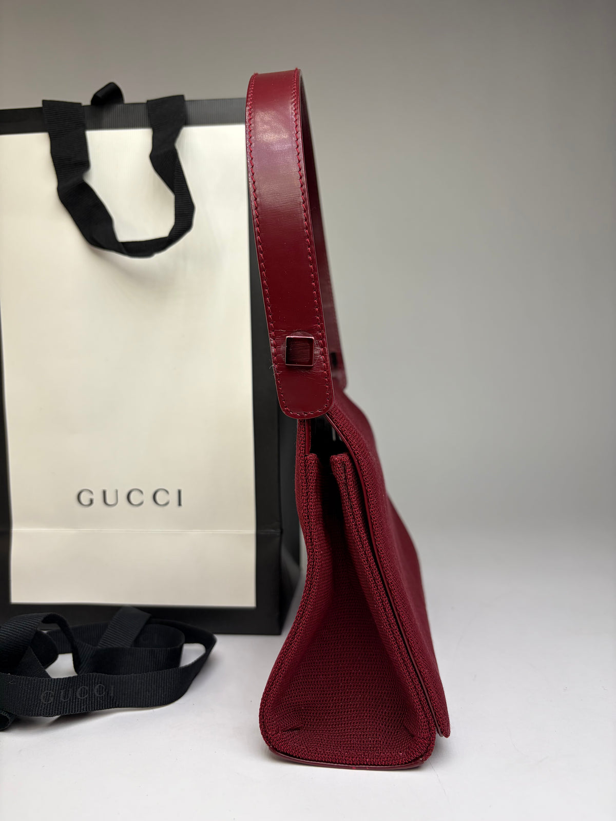 Vintage Gucci Structured Patent Canvas Top-Handle Bag c. 1998 Burgundy