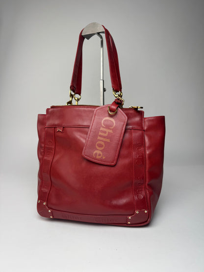 Vintage Chloe Leather Tote Bag Red