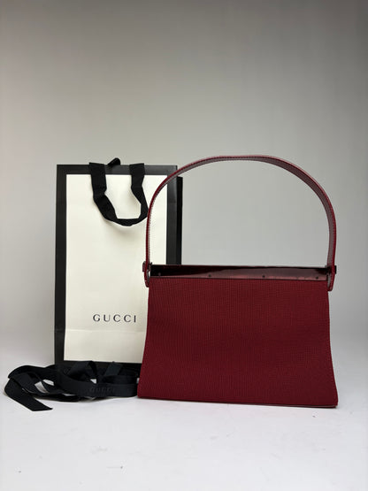 Vintage Gucci Structured Patent Canvas Top-Handle Bag c. 1998 Burgundy
