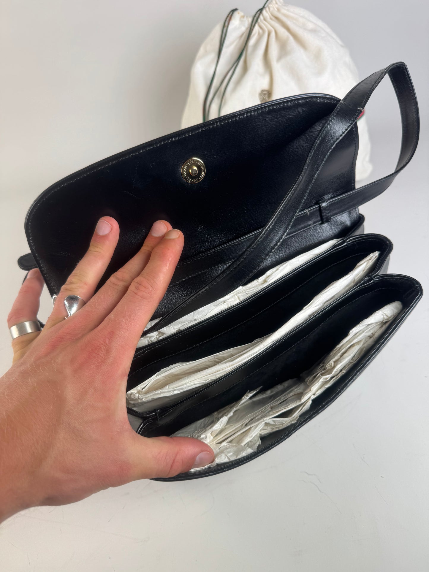 Vintage Gucci Leather Crossbody Bag Black Gold c. 2000