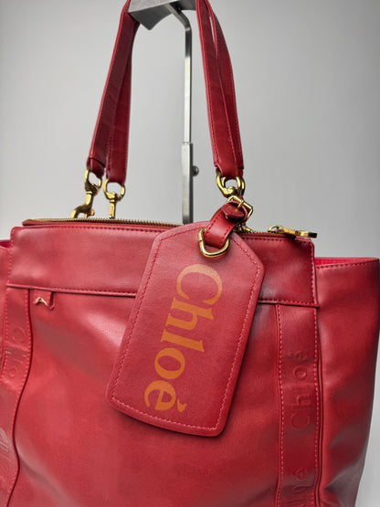 Vintage Chloe Leather Tote Bag Red
