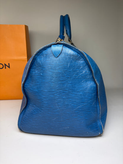 Vintage Louis Vuitton Epi Leather Keepall Travel Bag Blue Gold
