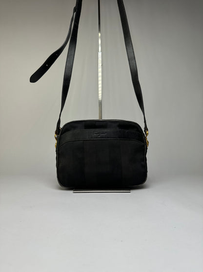 Vintage Ferragamo Flap Crossbody Bag Late 1990s Black Gold