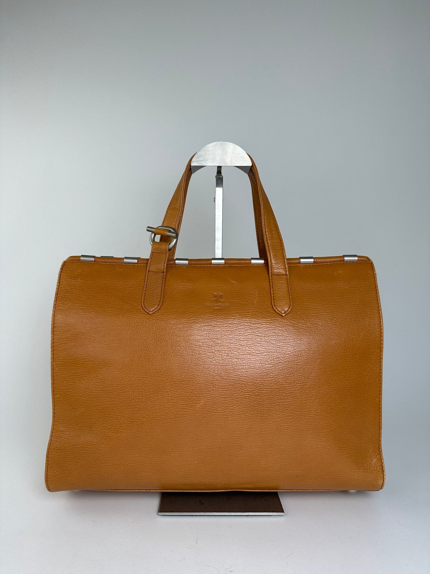 Courreges Tan Leather Tote Bag with Silver-tone Hardware