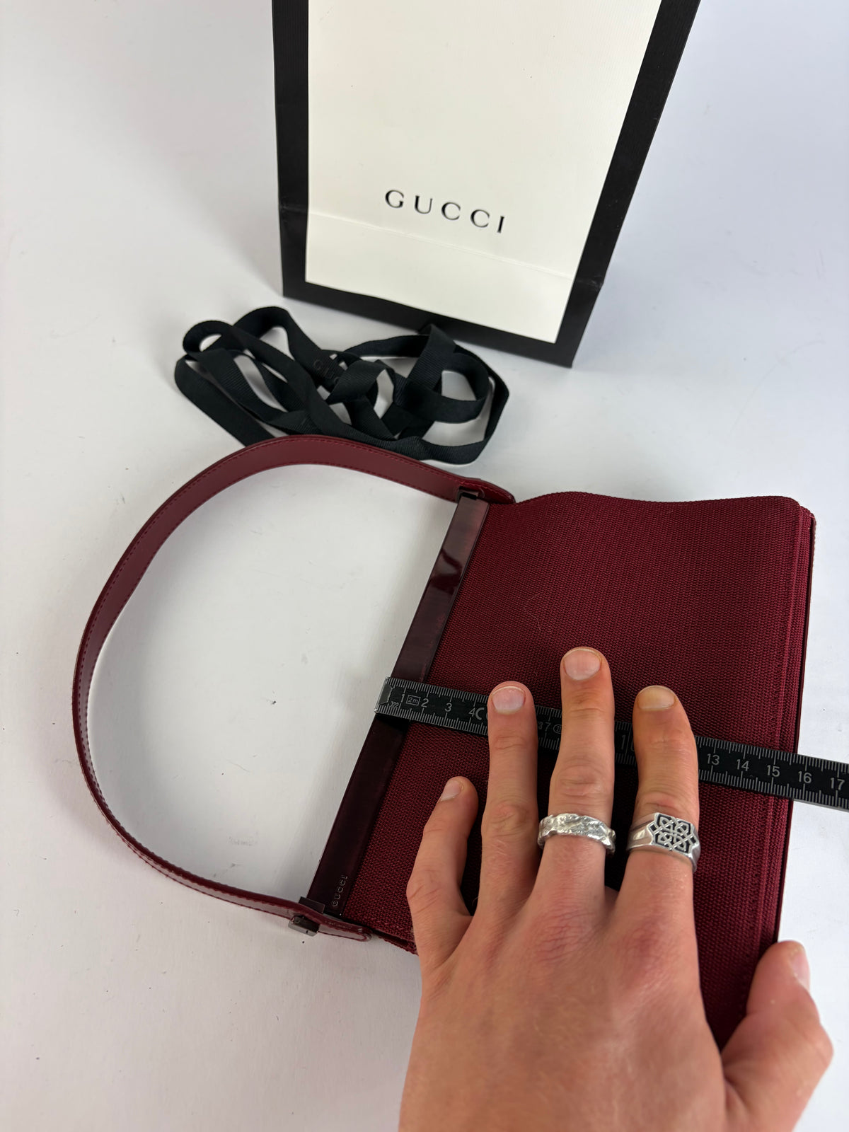 Vintage Gucci Structured Patent Canvas Top-Handle Bag c. 1998 Burgundy