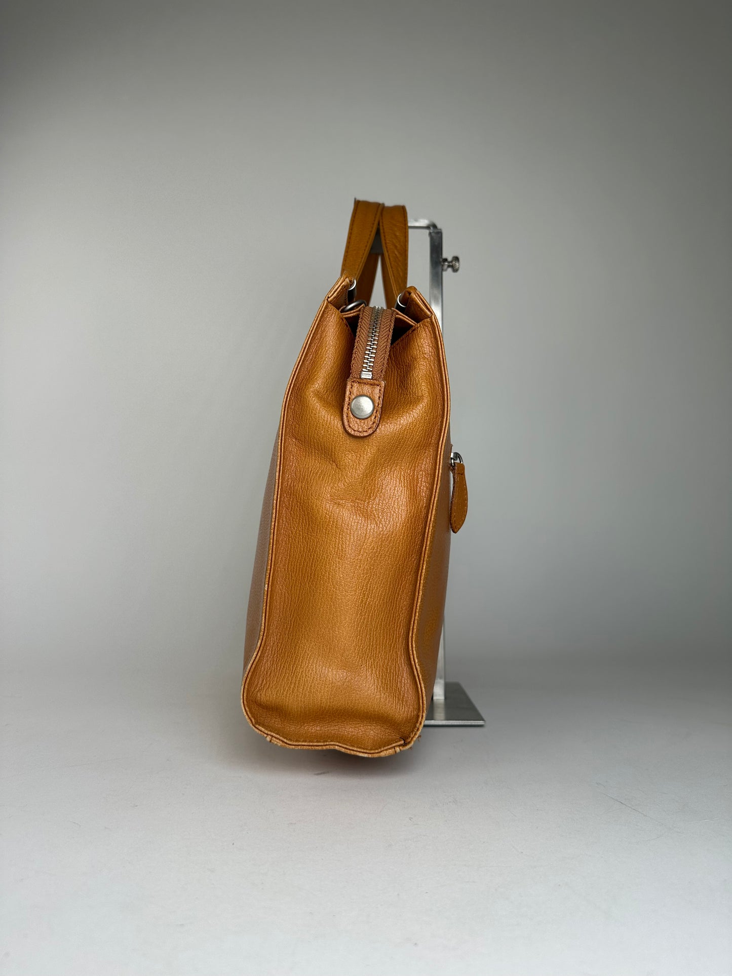 Courreges Tan Leather Tote Bag with Silver-tone Hardware