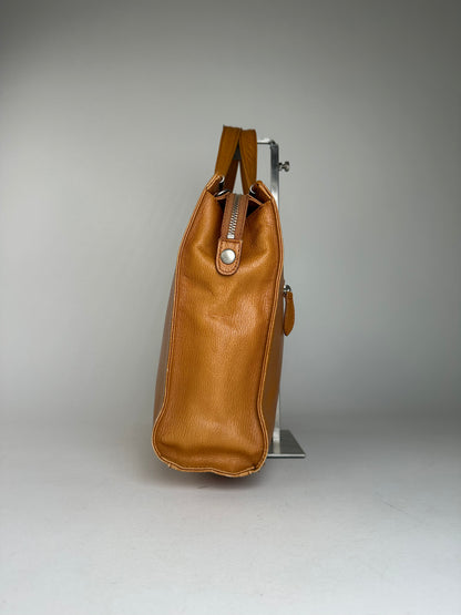 Courreges Tan Leather Tote Bag with Silver-tone Hardware