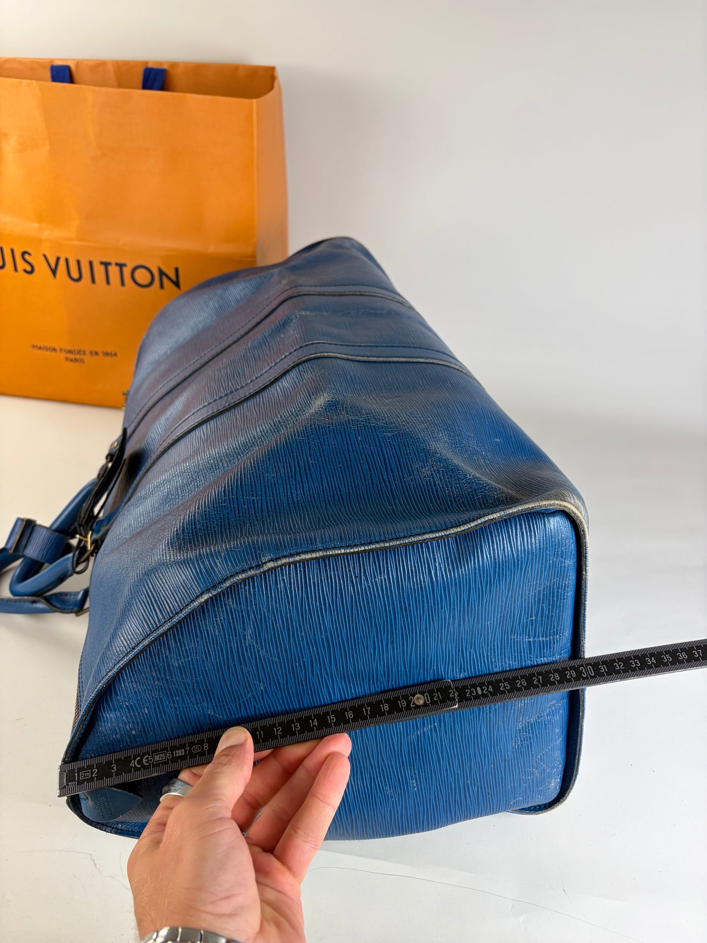 Vintage Louis Vuitton Epi Leather Keepall Travel Bag Blue Gold