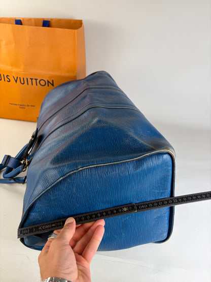 Vintage Louis Vuitton Epi Leather Keepall Travel Bag Blue Gold