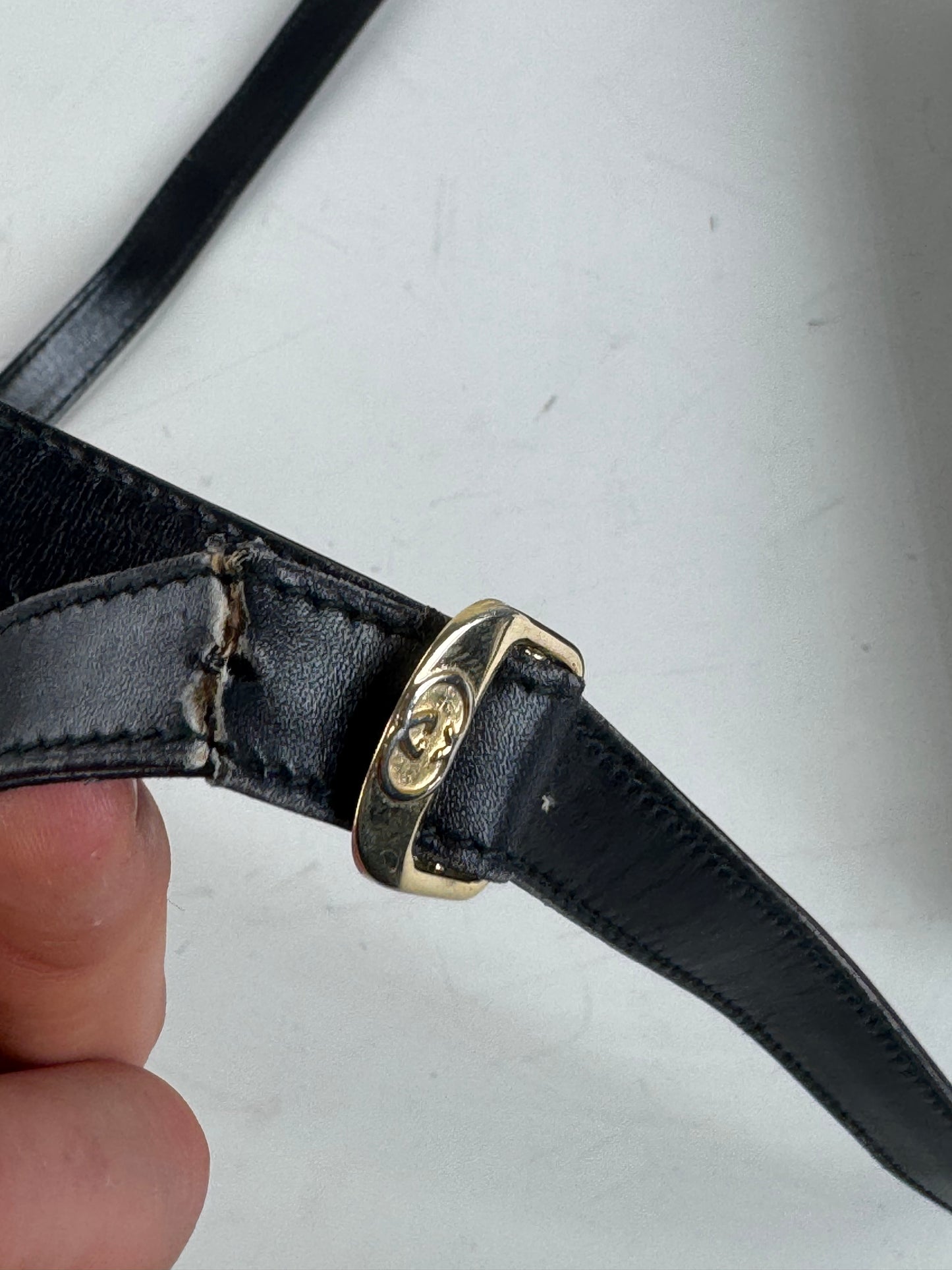 Vintage Gucci Leather Crossbody Bag Black Gold c. 2000