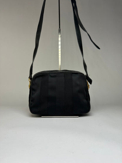 Vintage Ferragamo Flap Crossbody Bag Late 1990s Black Gold