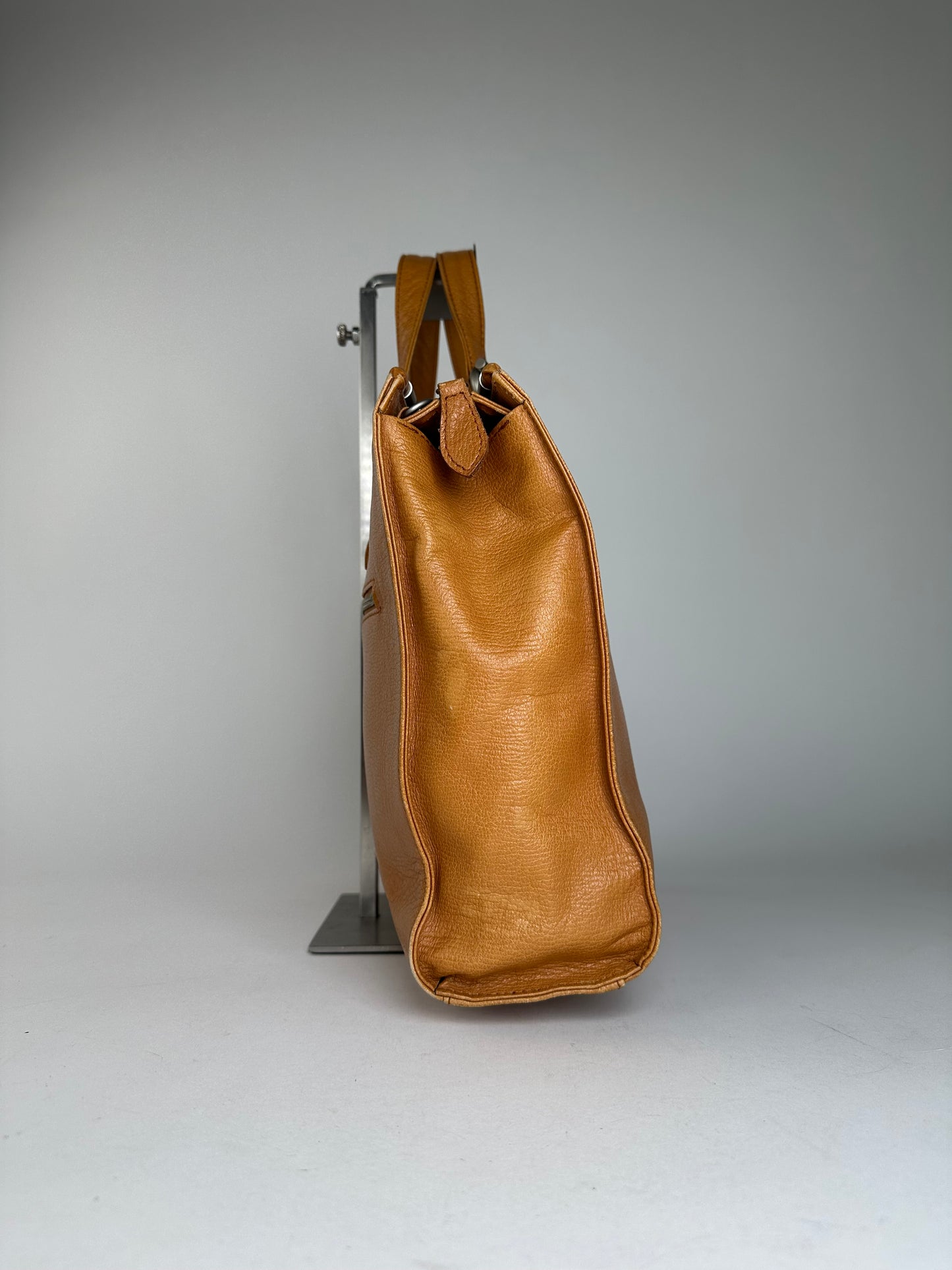 Courreges Tan Leather Tote Bag with Silver-tone Hardware