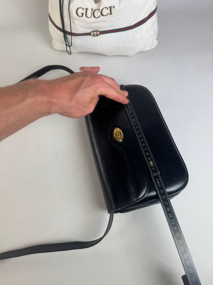 Vintage Gucci Leather Crossbody Bag Black Gold c. 2000