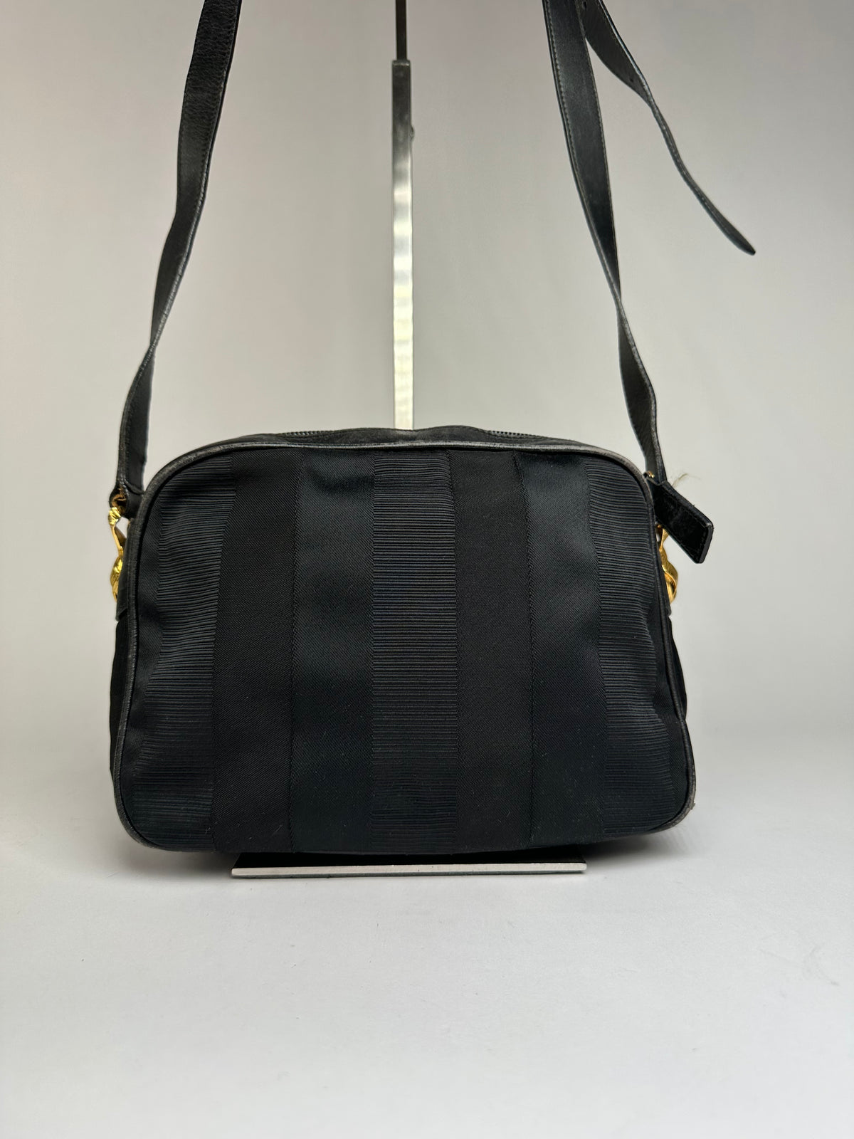 Vintage Ferragamo Flap Crossbody Bag Late 1990s Black Gold