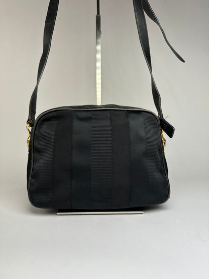 Vintage Ferragamo Flap Crossbody Bag Late 1990s Black Gold