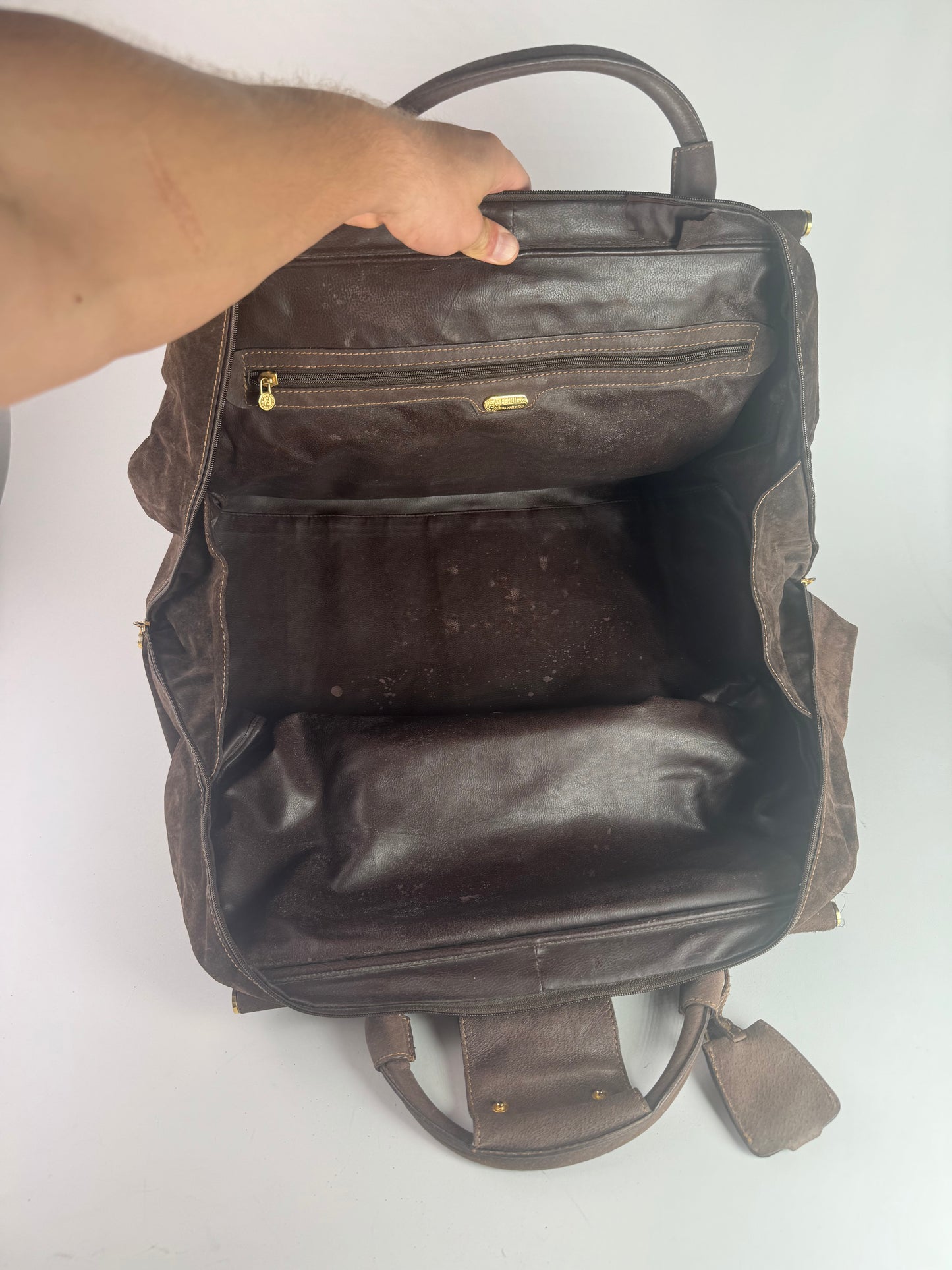 Vintage Fendi Roma Suede Leather Travel Bag Brown