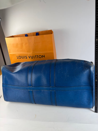 Vintage Louis Vuitton Epi Leather Keepall Travel Bag Blue Gold