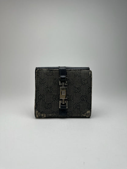 Vintage Gucci Monogram Wallet black gray Jackie