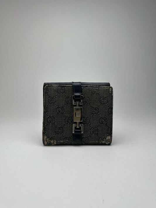 Vintage Gucci Monogram Wallet black gray Jackie