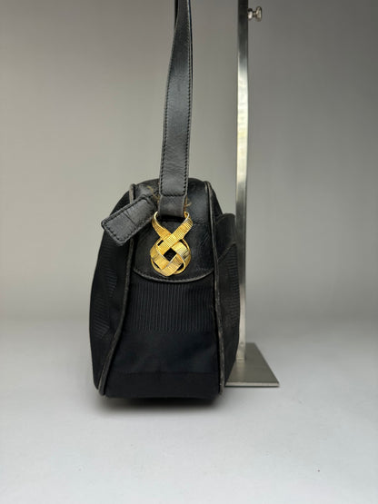 Vintage Ferragamo Flap Crossbody Bag Late 1990s Black Gold