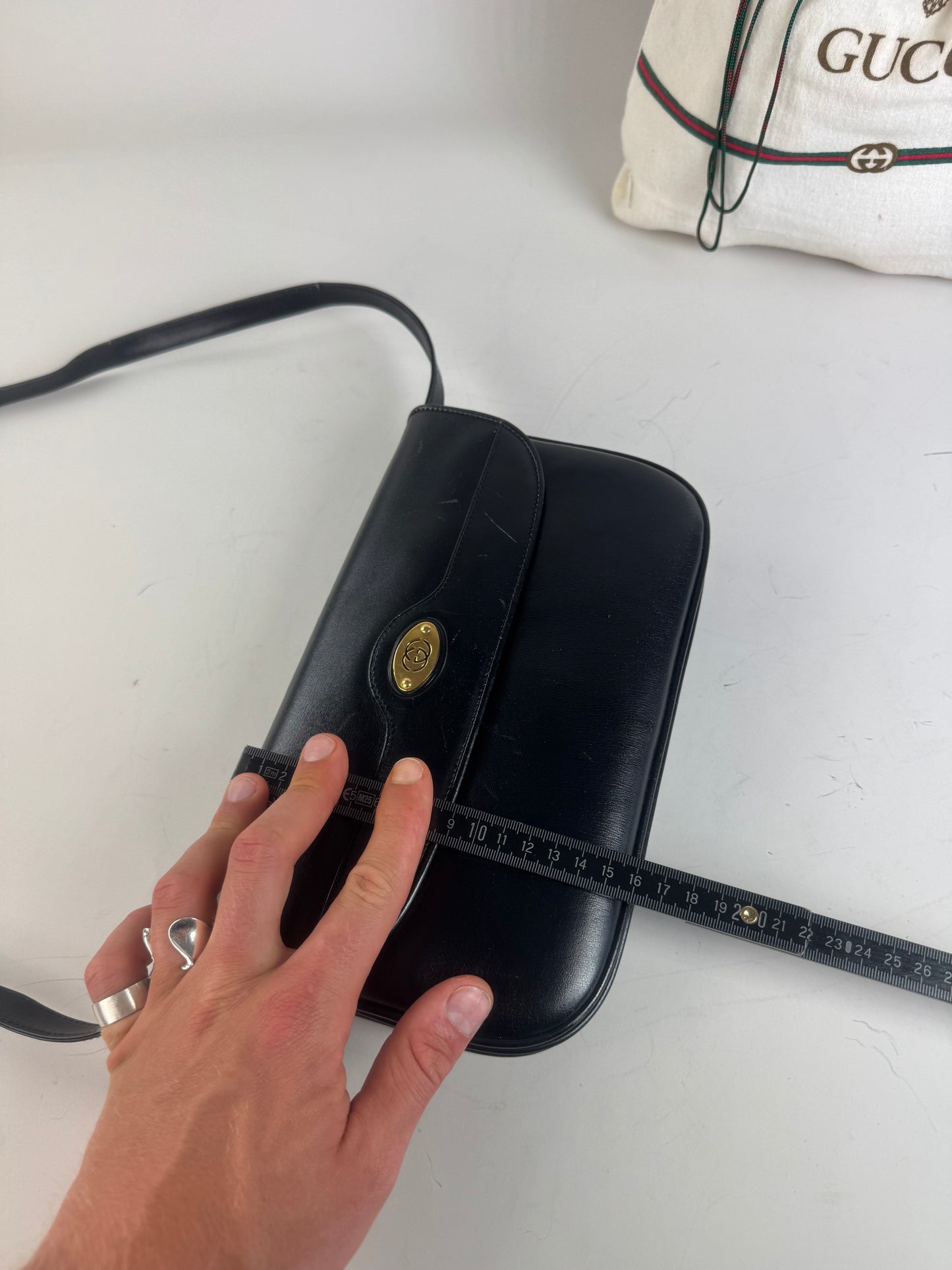 Vintage Gucci Leather Crossbody Bag Black Gold c. 2000