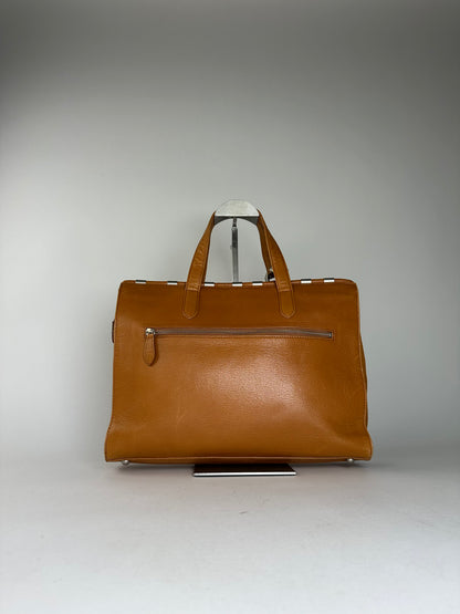 Courreges Tan Leather Tote Bag with Silver-tone Hardware