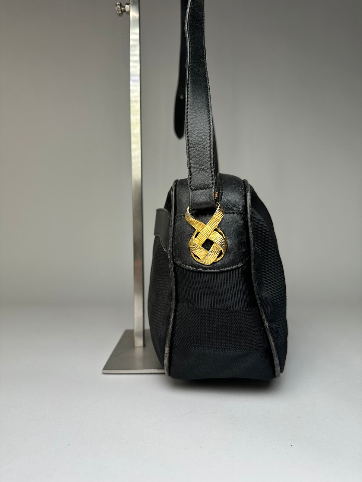 Vintage Ferragamo Flap Crossbody Bag Late 1990s Black Gold
