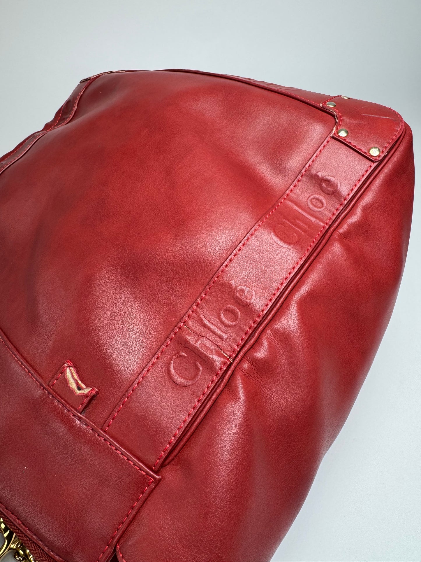 Vintage Chloe Leather Tote Bag Red
