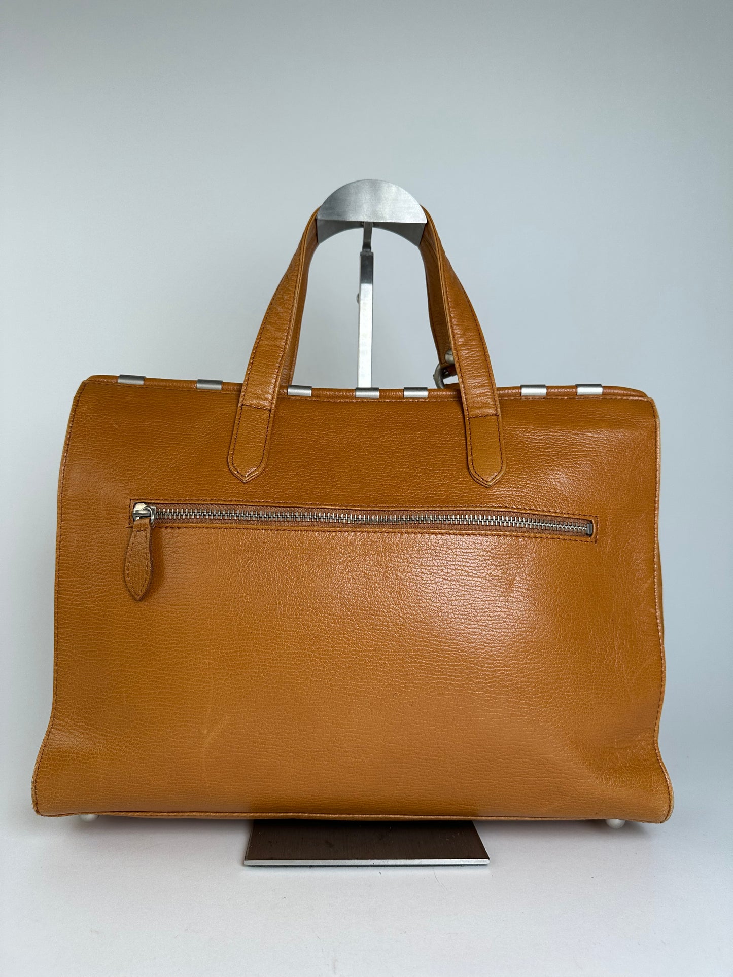 Courreges Tan Leather Tote Bag with Silver-tone Hardware
