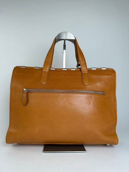 Courreges Tan Leather Tote Bag with Silver-tone Hardware