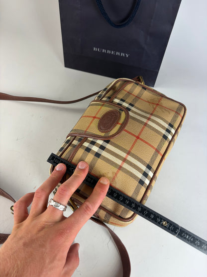 Vintage Burberry Haymarket Check Crossbody Bag Beige Red Black