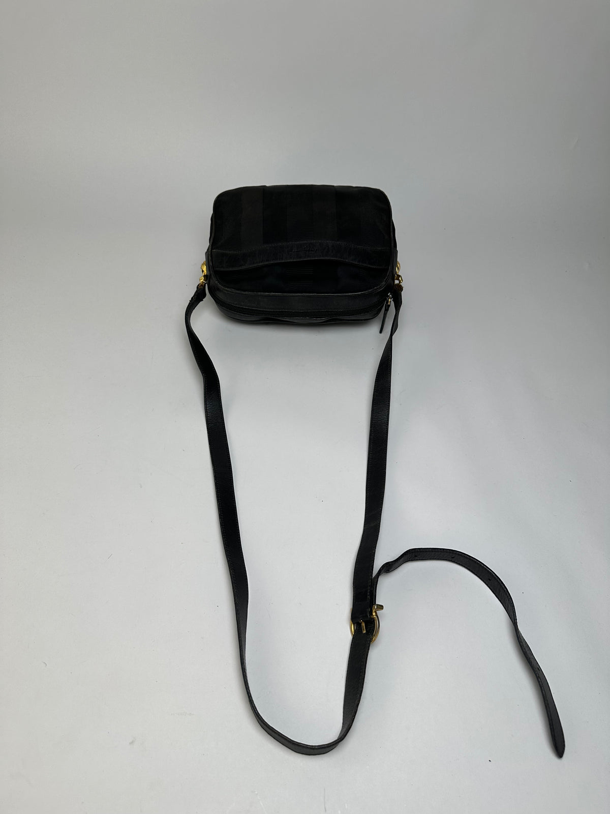 Vintage Ferragamo Flap Crossbody Bag Late 1990s Black Gold