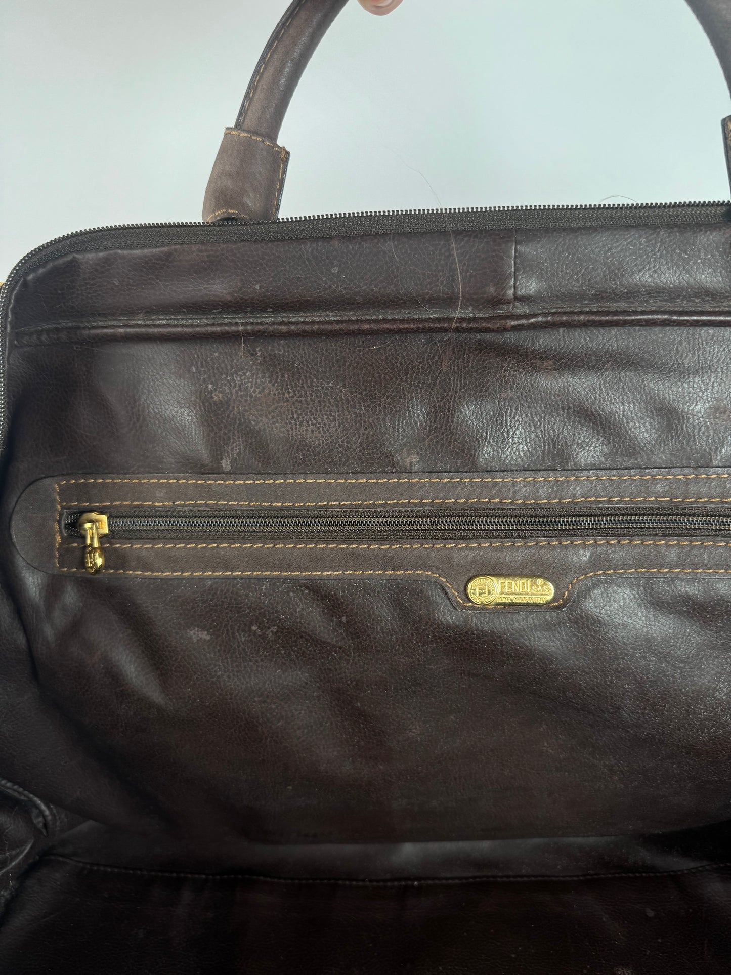 Vintage Fendi Roma Suede Leather Travel Bag Brown