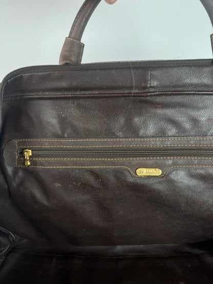Vintage Fendi Roma Suede Leather Travel Bag Brown