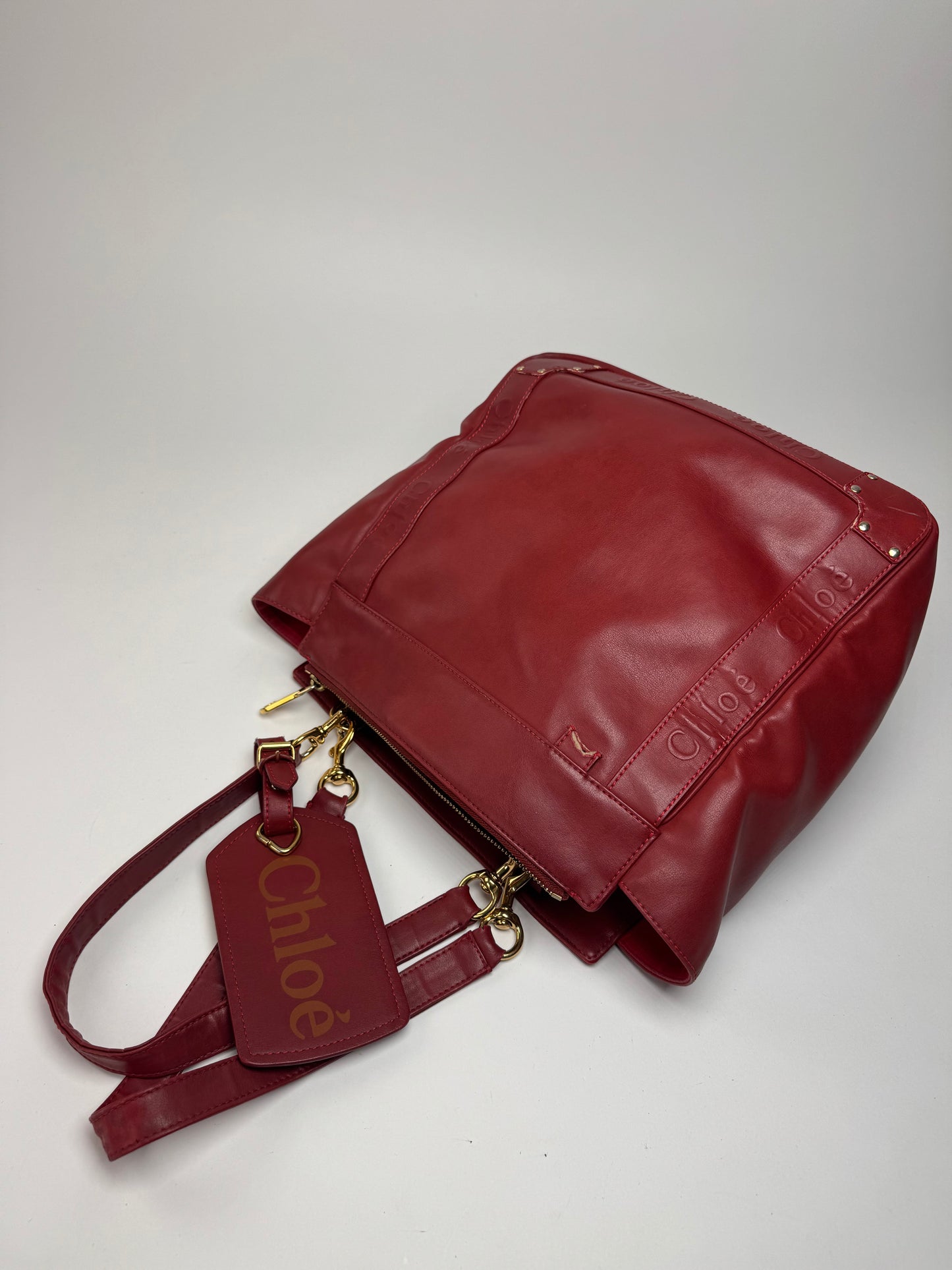 Vintage Chloe Leather Tote Bag Red