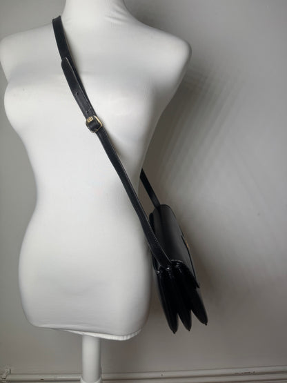 Vintage Gucci Leather Crossbody Bag Black Gold c. 2000