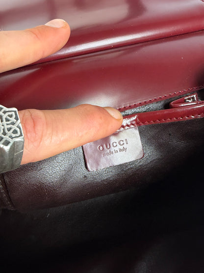 Vintage Gucci Structured Patent Canvas Top-Handle Bag c. 1998 Burgundy
