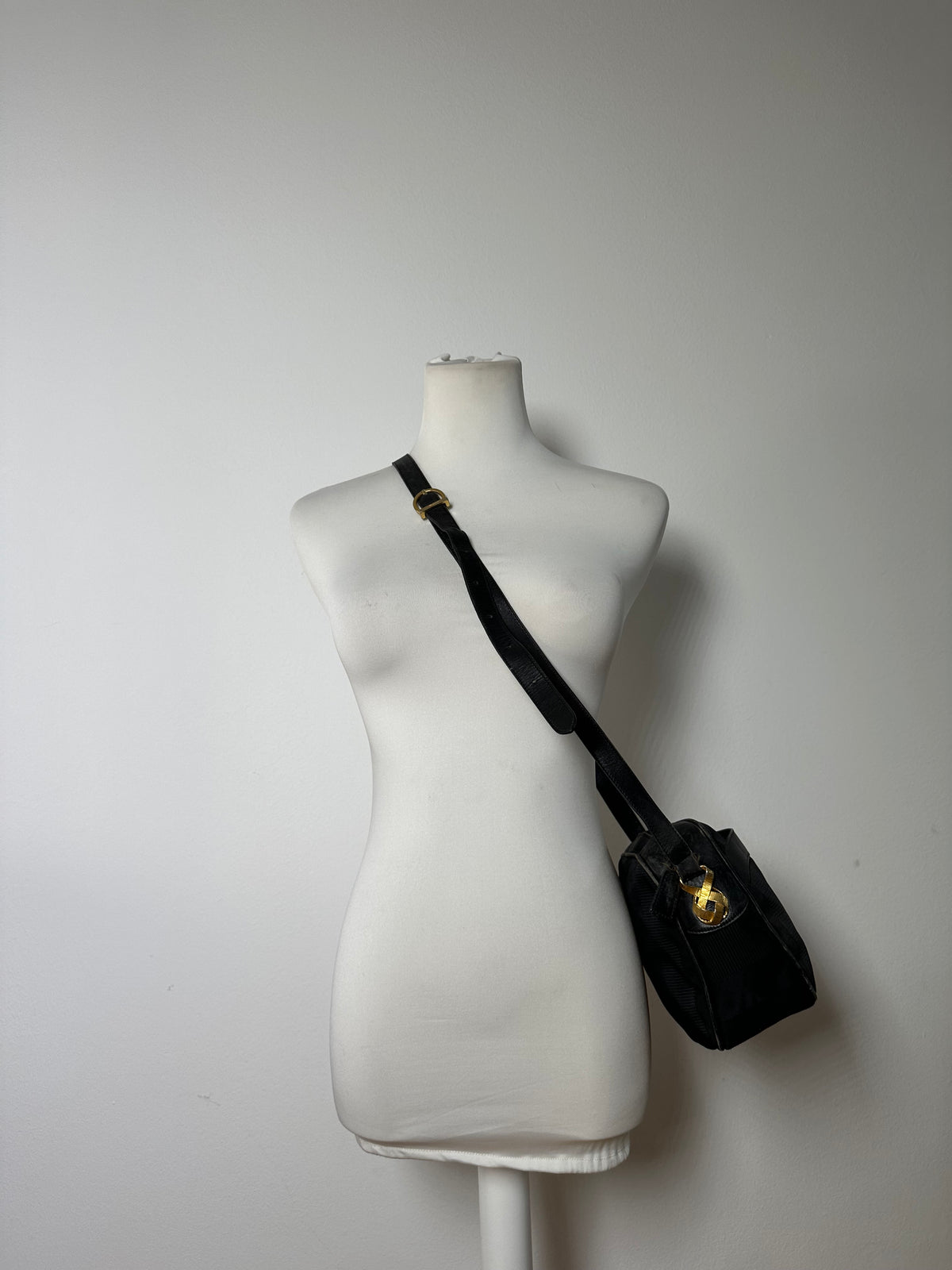 Vintage Ferragamo Flap Crossbody Bag Late 1990s Black Gold