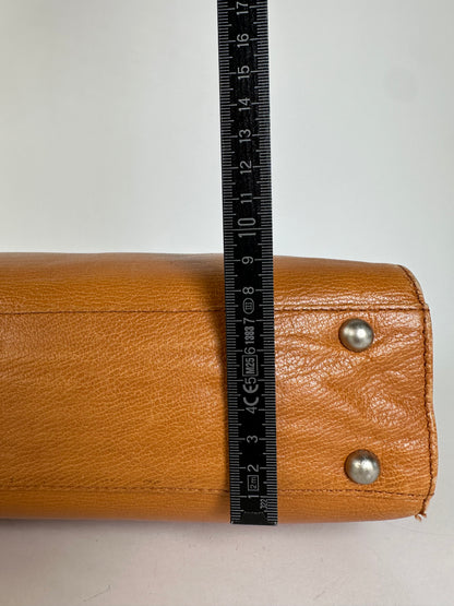 Courreges Tan Leather Tote Bag with Silver-tone Hardware